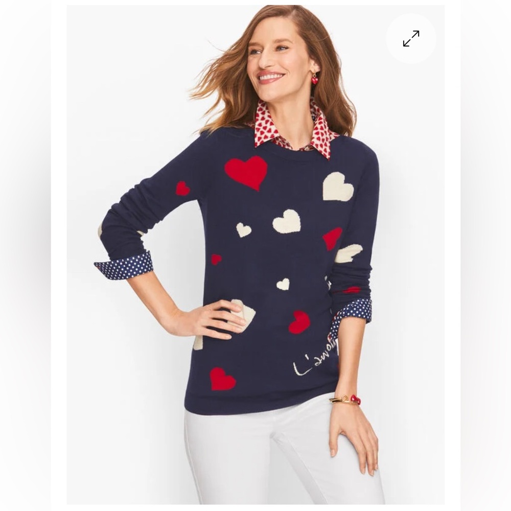 Talbots super soft heart print whimsical preppy cabincore sweater sz PM